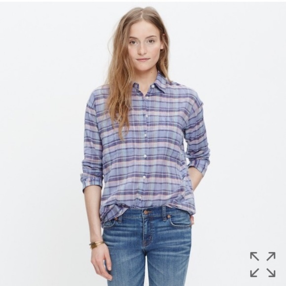 Madewell Tops - Madewell Purple Plaid Crinkle Long Sleeve Blouse
